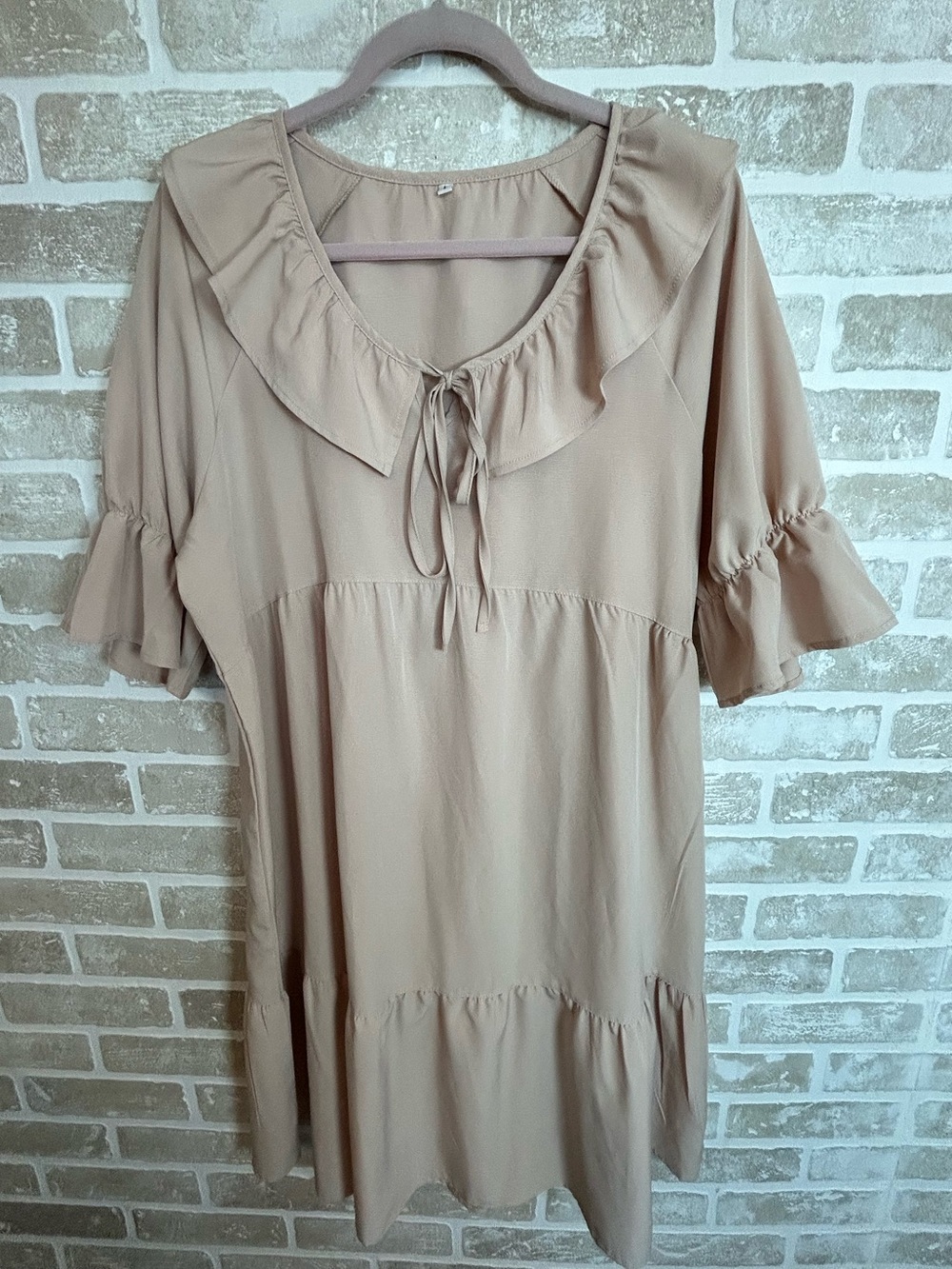 Women's Ruffle Tie-Neck Dress in Beige